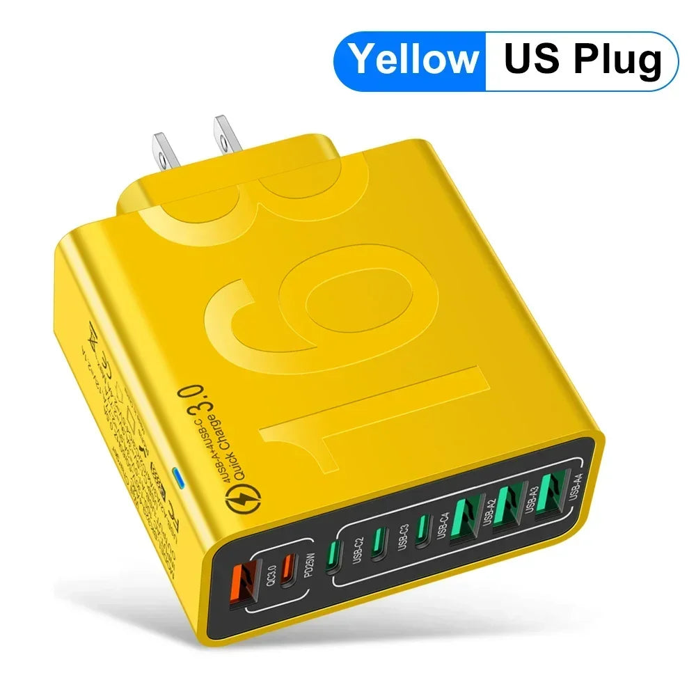 Total 150W 8 Ports USB C Charger Fast Charging PD Mobile Phone Quick Charger 3.0 Wall Adapter for Iphone Samsung Xiaomi Huawei