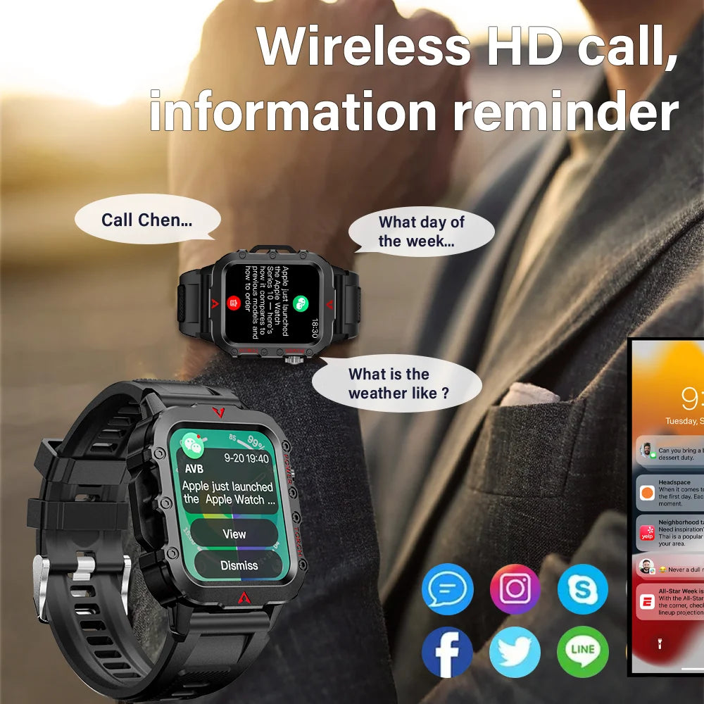 Nuevo reloj inteligente para hombre con linterna LED, diseñado para deportes al aire libre, con monitoreo de la salud.