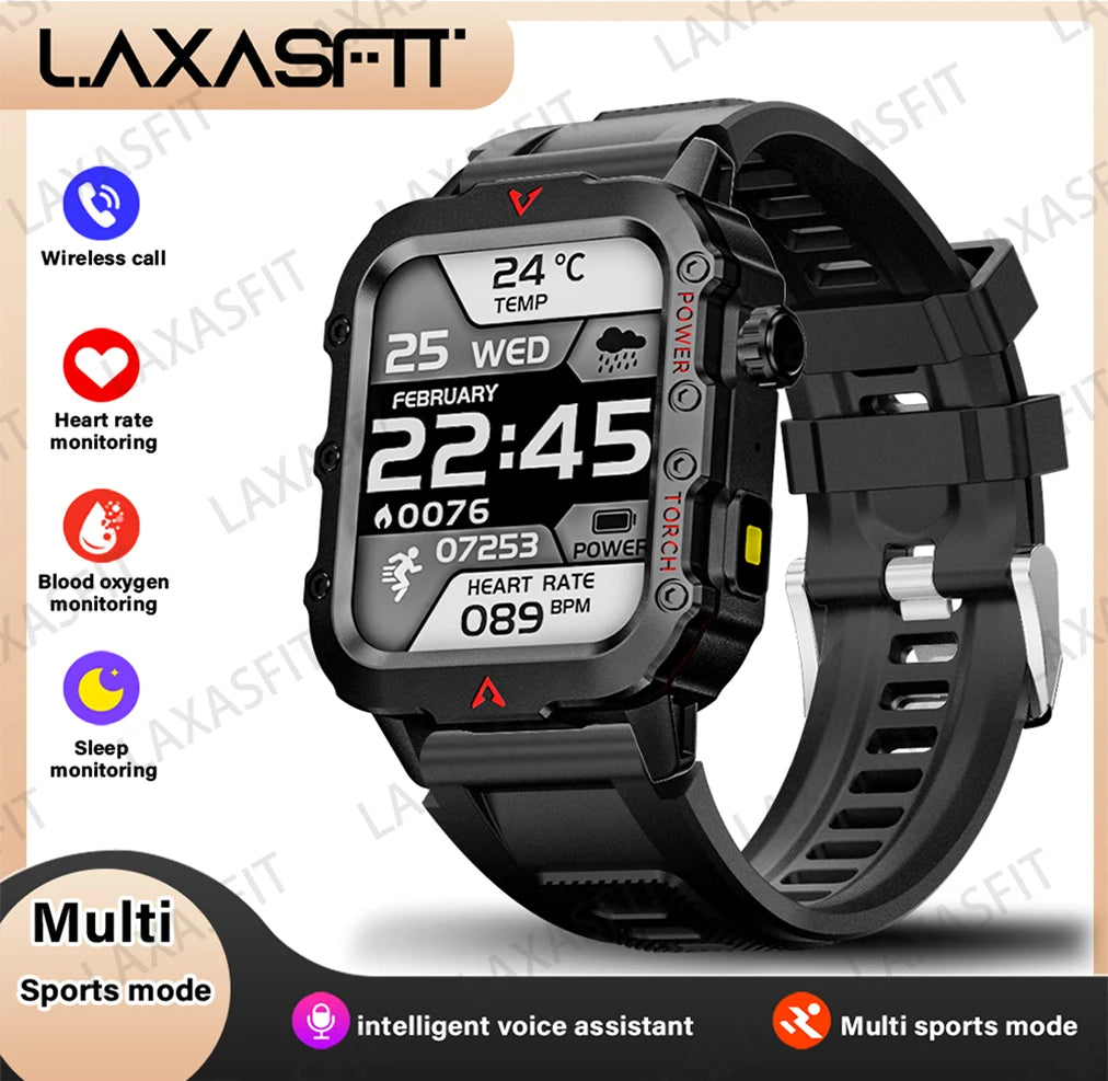 Nuevo reloj inteligente para hombre con linterna LED, diseñado para deportes al aire libre, con monitoreo de la salud.