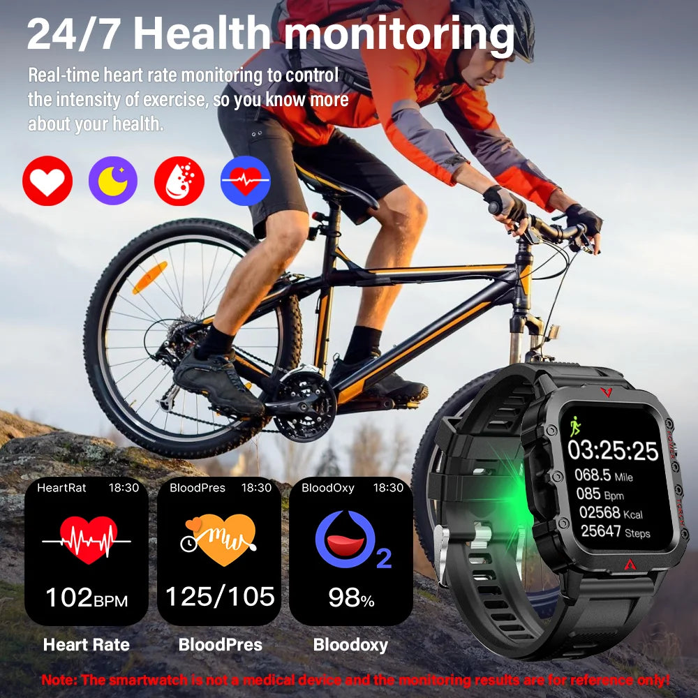 Nuevo reloj inteligente para hombre con linterna LED, diseñado para deportes al aire libre, con monitoreo de la salud.