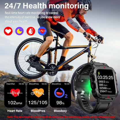 Nuevo reloj inteligente para hombre con linterna LED, diseñado para deportes al aire libre, con monitoreo de la salud.