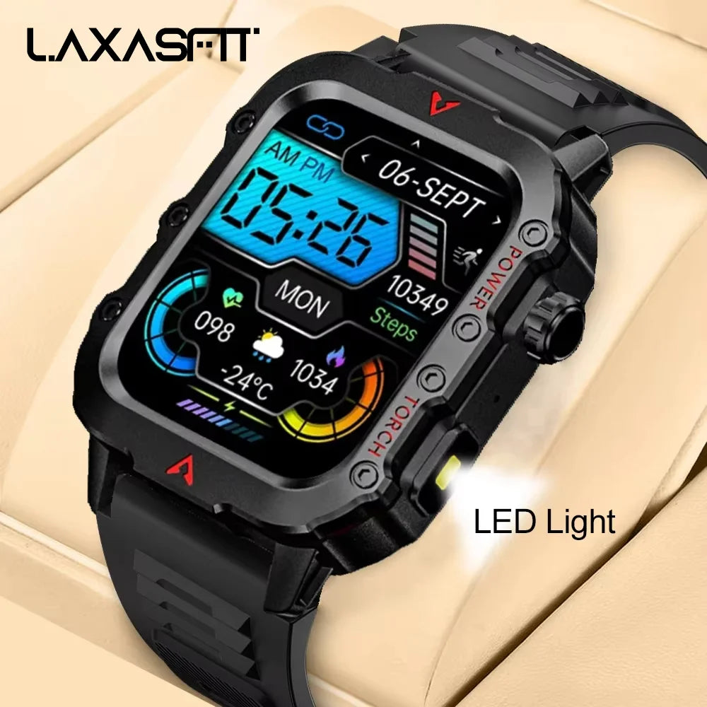Nuevo reloj inteligente para hombre con linterna LED, diseñado para deportes al aire libre, con monitoreo de la salud.