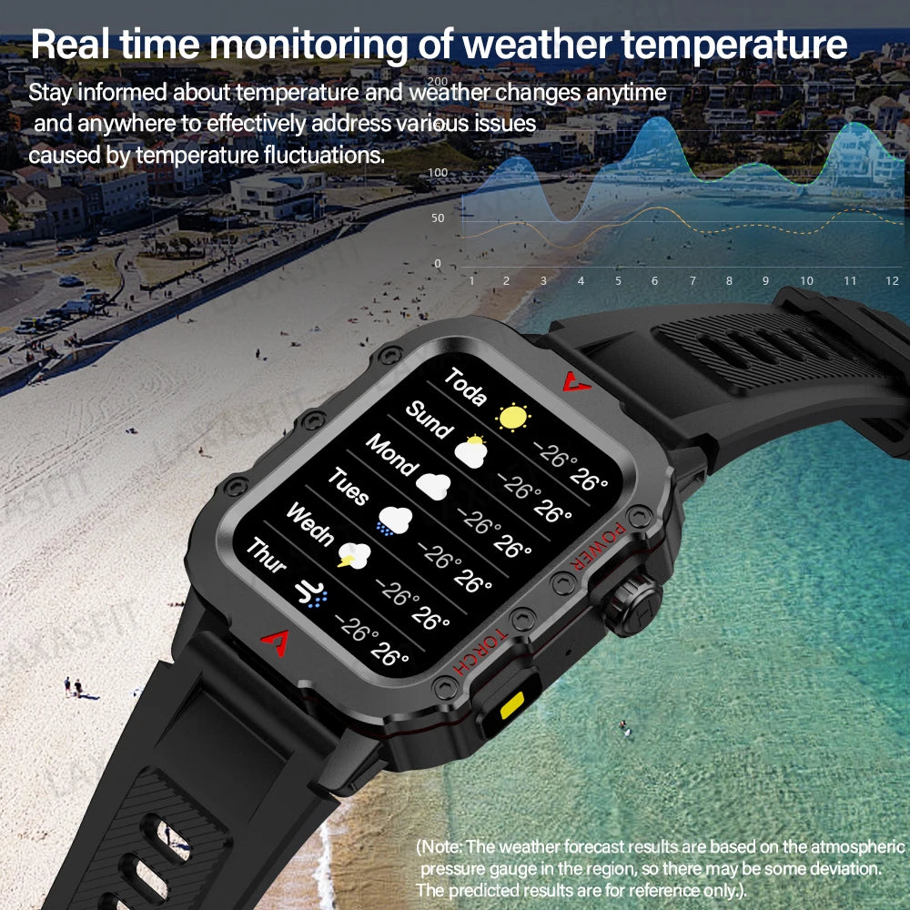 Nuevo reloj inteligente para hombre con linterna LED, diseñado para deportes al aire libre, con monitoreo de la salud.