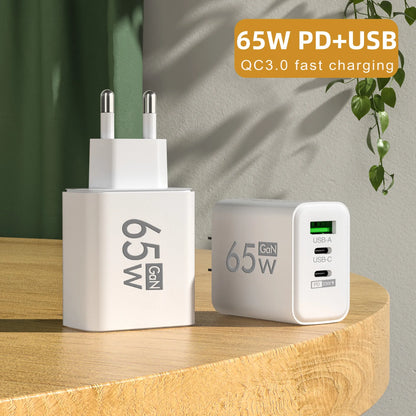 Gan 65W USB Type C PD Fast Charging Wall Charger Adapter for Iphone 15 14 Pro Max Xiaomi Samsung Oneplus POCO Quick Charger 3.0