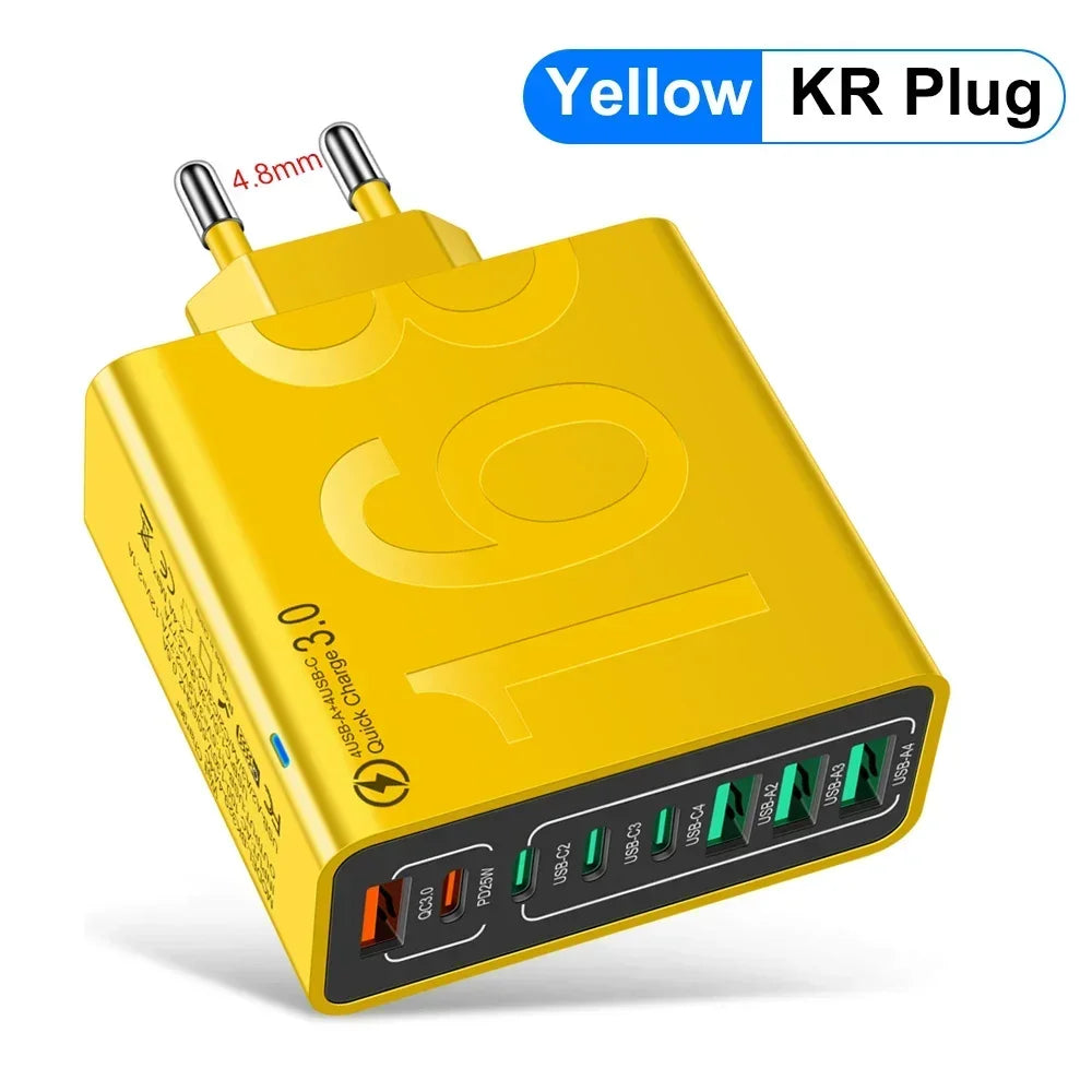Total 150W 8 Ports USB C Charger Fast Charging PD Mobile Phone Quick Charger 3.0 Wall Adapter for Iphone Samsung Xiaomi Huawei