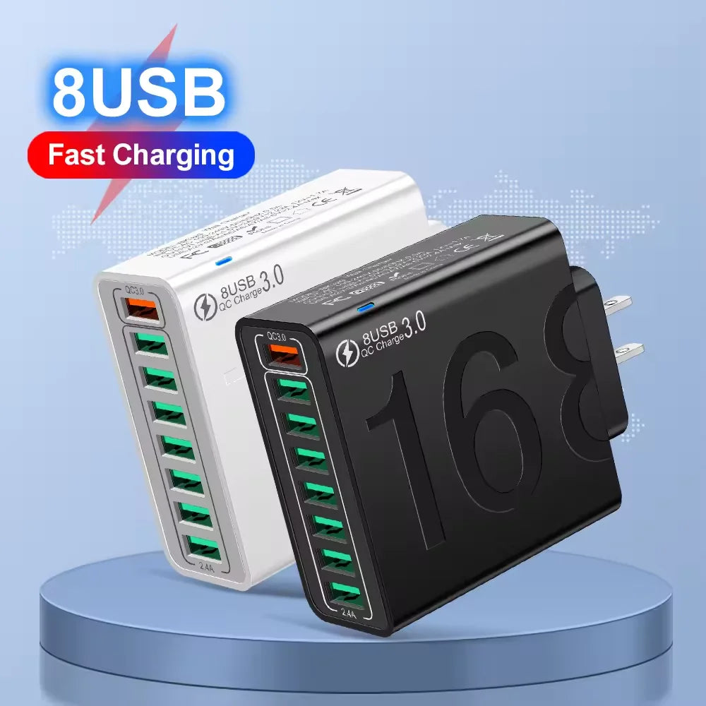 Total 150W 8 Ports USB C Charger Fast Charging PD Mobile Phone Quick Charger 3.0 Wall Adapter for Iphone Samsung Xiaomi Huawei