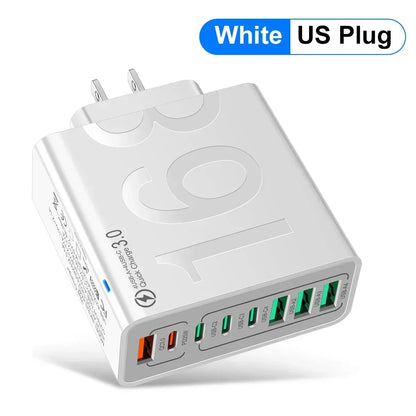Total 150W 8 Ports USB C Charger Fast Charging PD Mobile Phone Quick Charger 3.0 Wall Adapter for Iphone Samsung Xiaomi Huawei