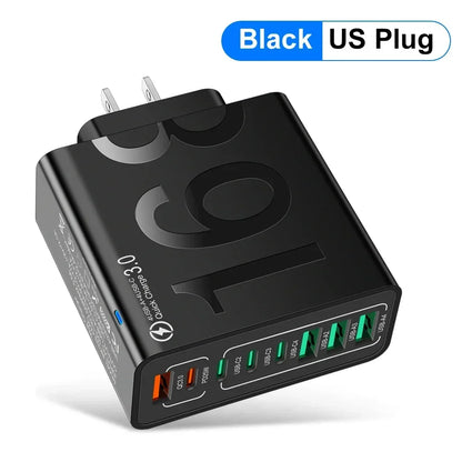 Total 150W 8 Ports USB C Charger Fast Charging PD Mobile Phone Quick Charger 3.0 Wall Adapter for Iphone Samsung Xiaomi Huawei